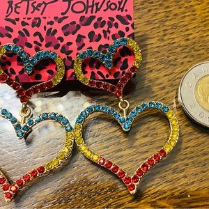 Betsey Johnson Style new double heart rhinestone earrings